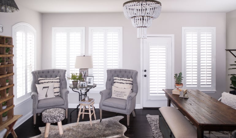 Plantation shutters in a Southern California living room